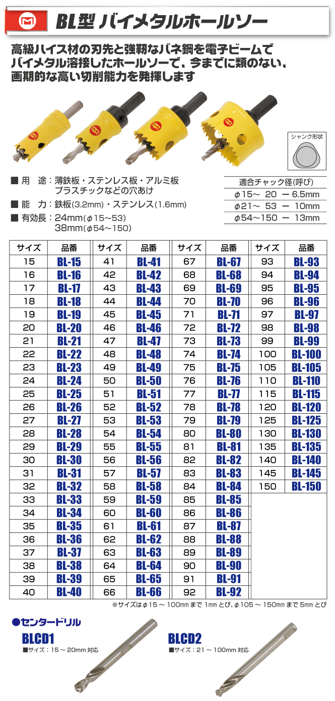 BL-22 BL型バイメタルホールソー φ22mm｜電設工具のメーカー。（株