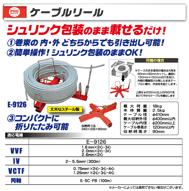 カラフルセット 3個 プロメイト ケーブルリール E-9126 その他DIY、業務、産業用品