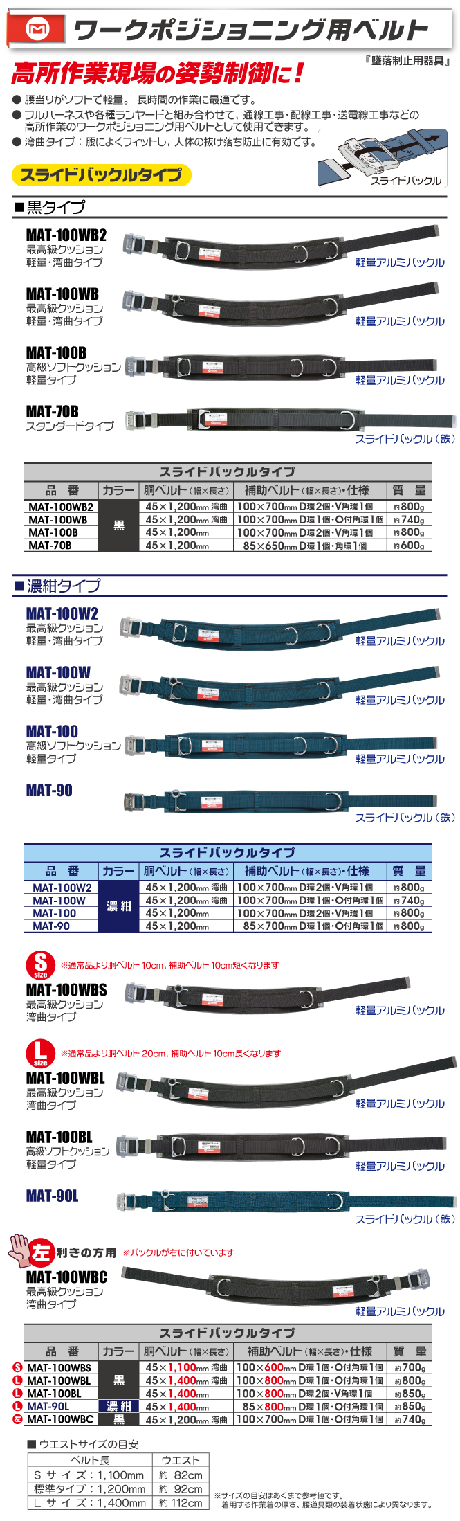 MAT-100WB ワークポジショニング用ベルト(スライドバックル湾曲タイプ