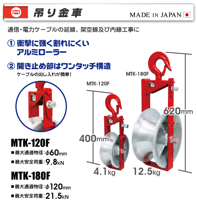 MTK-180F 吊り金車｜電設工具のメーカー。（株）マーベルの会員サイト